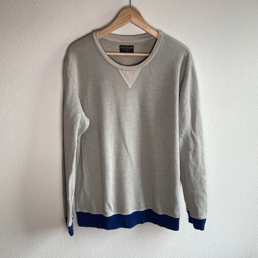 GOODLIFE Sweatshirt Mens Large Gray Terry Cloth Pullover Crew Neck Made in USA